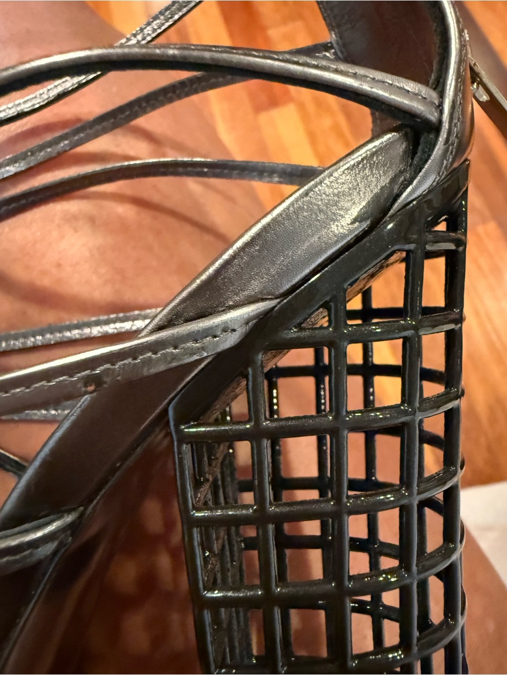 Yves Saint Laurent Black Cage Block Heel Sandals - Picture 10 of 13